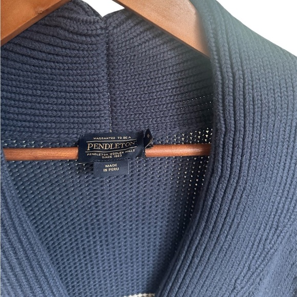 Pendleton Navy Print Knit Alpaca Wool Blend Cardigan Size S - Picture 3 of 6